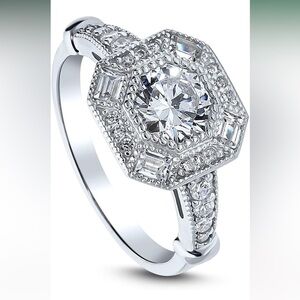 BERRICLE Sterling Silver Halo Wedding Ring Cubic Zirconia Art Deco Ring